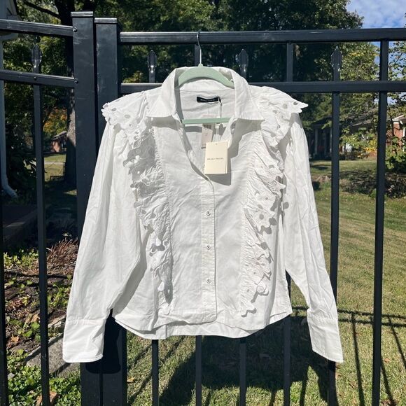 Anthropologie Magali Pascal Eyelet Ruffled Button Down Blouse NWT - Picture 2 of 9